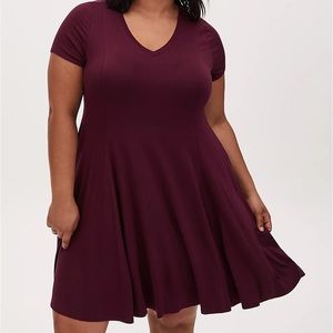 Torrid Super Soft Burgundy Purple Fluted Mini Dress